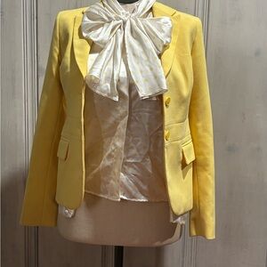 New York & Company Yellow Blazer with Polka Dot Blouse